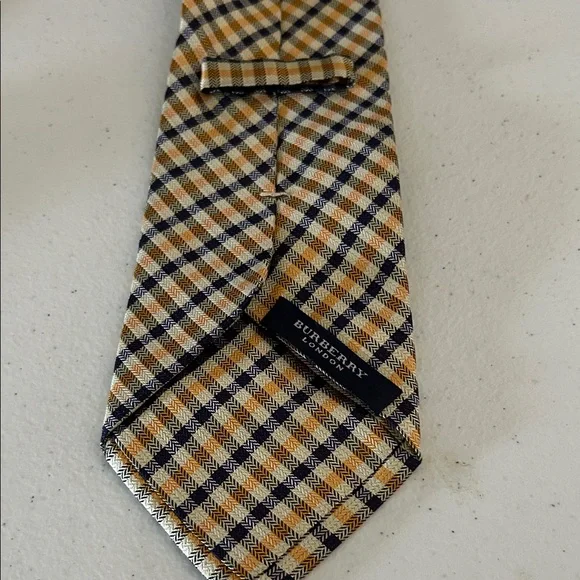 Burberry Navy and Gold Checkered Tie - Picture 2 of 5